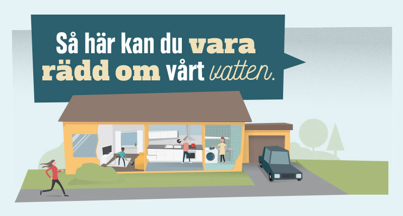 illustration av ett gult hus med människor i och utanför.