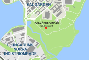 Karta över hundrastgården i Kålgårdsparken.