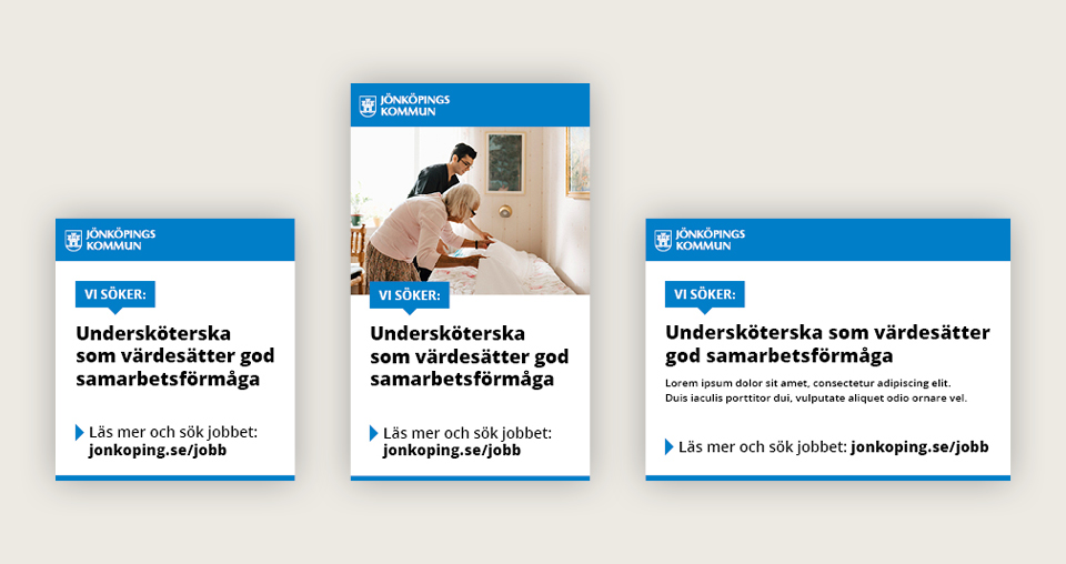 Tre olika exempel på tryckt rekryteringsannons.