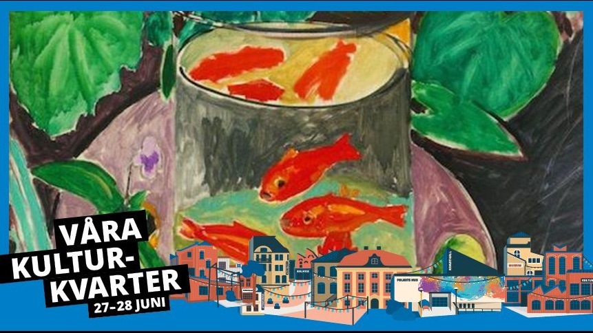 Närbild på t'åavla av Matisse med guldfiskar.