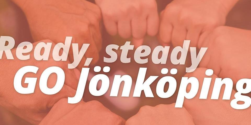 Händer i en cirkel. Texten: Ready, steady Go Jönköping.