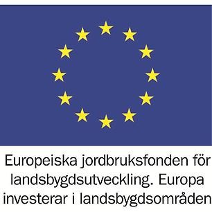 EU-logotyp med blå bakgrund och tolv gula stjärnor i en ring. Under står texten "Europeiska jordbruksfonden för landsbygdsutveckling. Europa investerar i landsbygdsområden".
