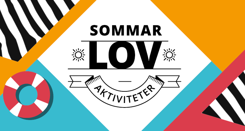 Sommarlov aktiviteter i text. Rött och gult och en badring.
