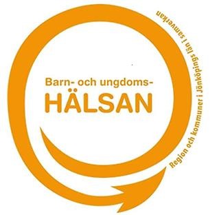 En cirkel som avslutas med en pil. I cirkeln texten Barn- och ungdomshälsan. Region och kommuner i Jönköpings län i samverkan.