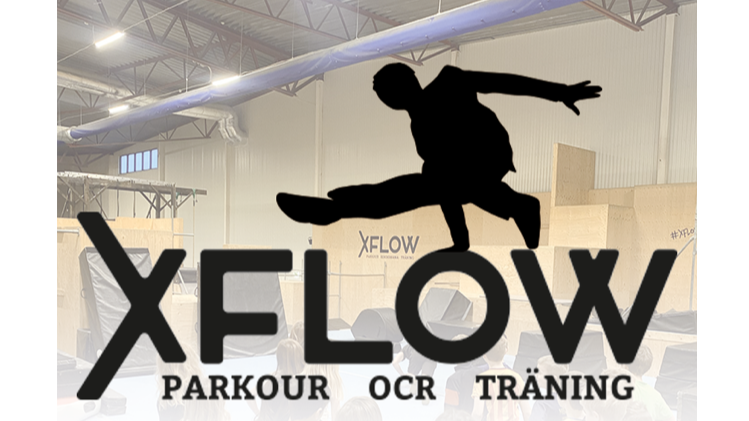 xFlows logga och en skuggfigur som kör parkour
