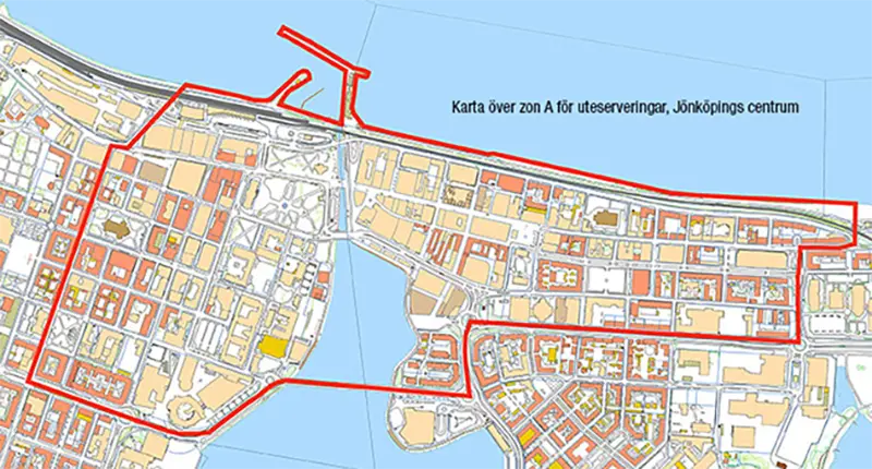 En karta över där man får ha uteserveringar.