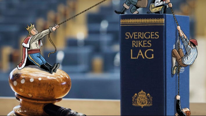 Gubbar som klättrar på en Rikets Lagbok