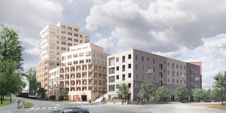 Skiss på hur byggnationen kan komma att se ut sett från Coop