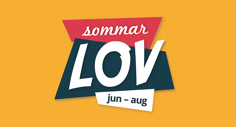 Gul ruta med logotypen för sommarlov, där det står skrivet Sommarlov jun till aug.