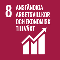 Ikon för Globalt mål nr 8; Anständiga arbetsvillkor och ekonomisk tillväxt.