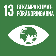 Symbol med öga och jordglob för globalt mål nr 13 om att bekämpa klimatförändringarna.