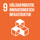 Symbol med kuber för globalt mål nr 9; Hållbar industri, innovationer och infrastruktur.
