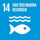 Symbol med fisk för globalt mål nr 14 om hav och marina resurser.
