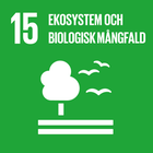 Symbol med träd och fåglar för globalt mål nr 15 om ekosystem och biologisk mångfald.